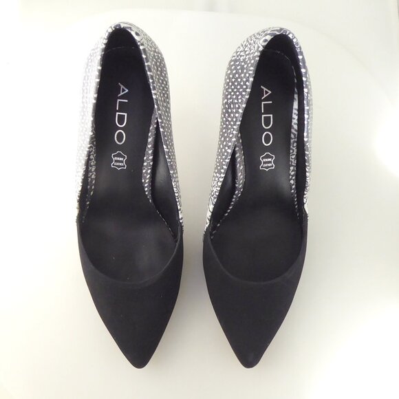 Aldo white snake and black edgy pointed toe heel pumps size 6 - Picture 3 of 8